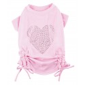 Doggy Dolly | Chien | T-shirt rose avec coeur strass et nœud rose : Taille:XS - Dos 18 à 21 cm. Chien 1,5 kg.