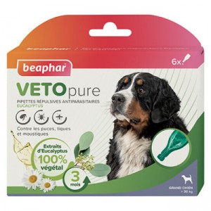 Boite de 6 pipettes répulsives anti-parasitaires pour chien VETOPURE | BEAPHAR