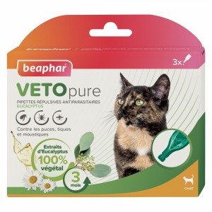 Boite de 3 pipettes répulsives antiparasitaires pour chat et chaton VETOPURE | BEAPHAR