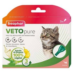 Boite de 3 pipettes répulsives antiparasitaires pour chat VETOPURE | BEAPHAR