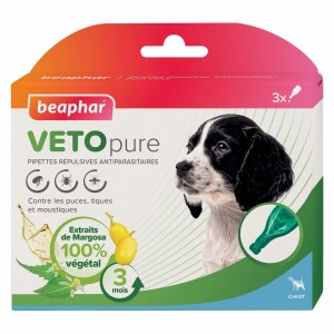 Boite de 3 pipettes répulsives anti-parasitaires pour chiot VETOPURE | BEAPHAR