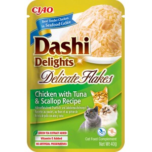 INABA Chat Dashi Delicate Flakes Silky Broth – Poulet, Thon & Saint-Jacques – 40 g