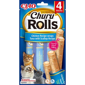 INABA Chat Churu Rolls – Wrap Poulet & Thon Saint-Jacques – Pack de 4 – 40 g