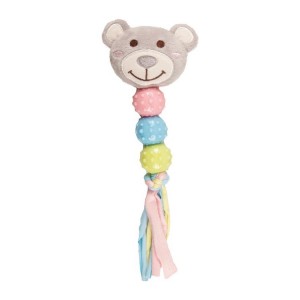 Peluche tête d'ours sonore avec bandes en tissu et perles | Jouet chiot et chaton