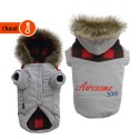 Manteau avec capuche à fourrure et flanelle rouge et noir AWESOME | Petit chien : Taille:XS - Dos 18 à 21 cm. Chien 1,5 kg.