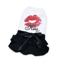 Robe noire avec noeud et haut t-shirt blanc Kiss Me | Petite chienne : Taille:XS - Dos 18 à 21 cm. Chien 1,5 kg.