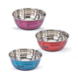 Gamelle pour chien en inox et vernie de couleur