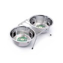 Support avec 2 gamelles pour chien ou chat en inox : Diamètre:2 gamelles de Ø 21 cm. 2 x 1600 ml.