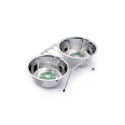 Support avec 2 gamelles pour chien ou chat en inox : Diamètre:2 gamelles de Ø 11 cm. 2 x 380 ml.