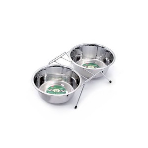 Support avec 2 gamelles pour chien ou chat en inox