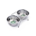 Support avec 2 gamelles pour chien ou chat en inox : Diamètre:2 gamelles de Ø 14 cm. 2 x 800 ml.