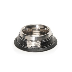 Gamelle pour chien et chat en inox et cuir ALLURE