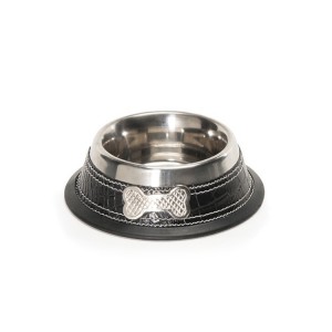 Gamelle pour chien et chat en inox et cuir ALLURE