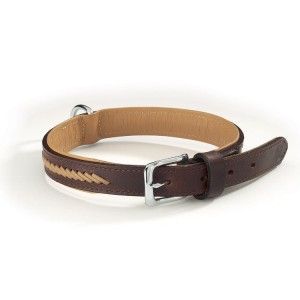 Collier en cuir doublé avec lacets en cuir beige tressé pour chien