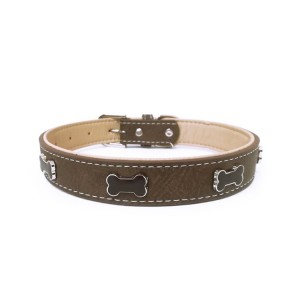 Collier pour chien en cuir marron avec os TIMBER