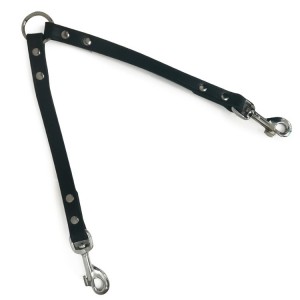 Laisse double en cuir noir pour attacher 2 chiens