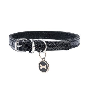 Collier pour petit chien en cuir avec pendentif | BOBBY POWER | Noir