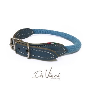 Collier pour chien Da Vinci BIANCA en cuir et corde | Bleu