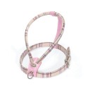 Harnais cuir de veau rond écossais rose pour chien : Taille:T1 - Cou : 25 cm. Poitrine de 33 à 41 cm.