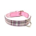 Collier cuir de veau rond écossais rose pour chien : Taille:L. 33 cm x 18 mm. Réglage 25 à 30 cm.