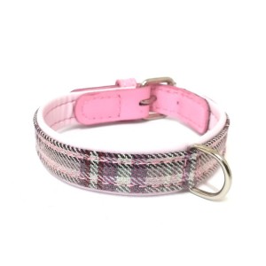 Collier cuir de veau rond écossais rose pour chien