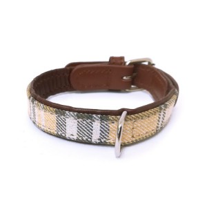 Collier cuir de veau rond écossais beige pour chien