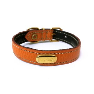 Collier cuir de veau souple orange pour chien