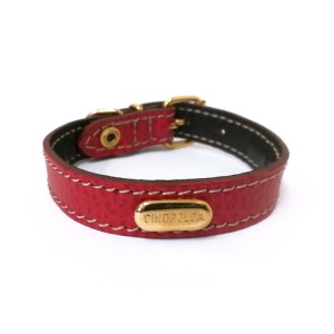 Collier cuir de veau souple rouge pour chien