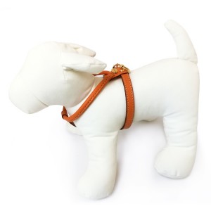 Harnais cuir de veau rond orange pour chien