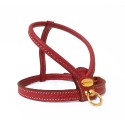 Harnais cuir de veau rond rouge pour chien : Taille:T1 - Cou : 25 cm. Poitrine de 33 à 41 cm.