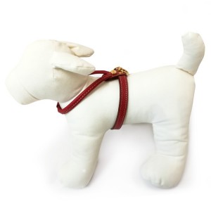 Harnais cuir de veau rond rouge pour chien