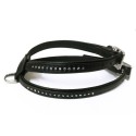 Harnais strass pour chien en simili cuir noir MONTE CARLO : Taille:T2 - Cou 22 cm. Poitrine de 25 à 32 cm. Largeur 11 mm.