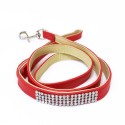 Laisse pour chien en cuir avec strass BLING BLING : Couleur:Rouge vif