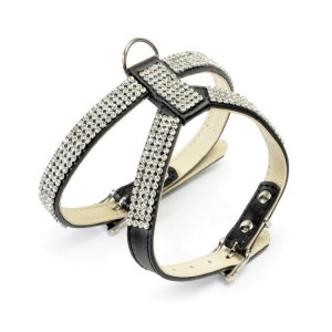 Harnais pour chien en cuir noir avec strass BLING BLING