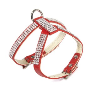 Harnais pour chien en cuir rouge avec strass BLING BLING