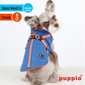 Manteau pour chien Puppia Mountaineer | Bleu avec harnais intégré