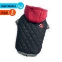 Manteau matelassé noir avec capuche rouge polaire | Petit chien : Taille:L - Dos 30 à 33 cm. Chien 4 kg.