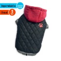 Manteau matelassé noir avec capuche rouge polaire | Petit chien : Taille:XS - Dos 18 à 21 cm. Chien 1,5 kg.