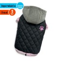 Manteau matelassé noir avec capuche rose polaire | Petit chien : Taille:XS - Dos 18 à 21 cm. Chien 1,5 kg.