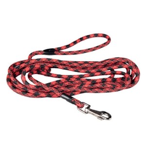 Longe ronde en nylon rouge et noire pour chien | 5 ou 10 m