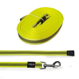 Longe jaune fluo réfléchissante pour chien | 5 ou 10 m