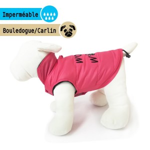 Manteau imperméable rose WOOF WOOF | Bouledogue et Carlin