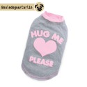 T-shirt Hug me gris et rose | Bouledogue et Carlin : Taille:SM - Dos 33/35 cm.  Poitrine 56/58 cm.