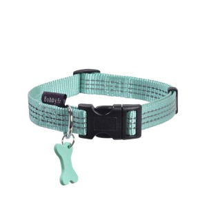 Collier pour chien en nylon avec surpiqûres réfléchissantes | BOBBY SAFE Lagon