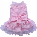 Robe Rose à Noeud et Dentelles - Doggy Dolly : Taille:XS - Dos 18 à 21 cm. Chien 1,5 kg.