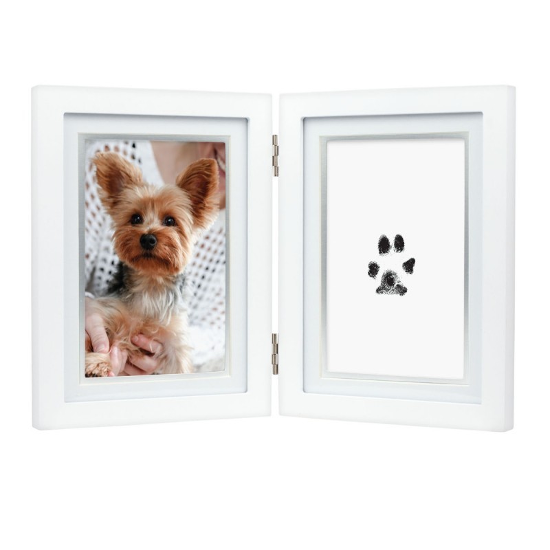 Kit Cadre Photo Avec Empreintes De Pattes 3D Pour Chien Ou Chat - Souvenir Décoratif En Bois Blanc (28x23 Cm)