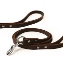 Laisse pour chien RONDO en cuir avec rivets | Marron foncé : Taille:T1 - 100 cm x 12 mm