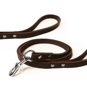 Laisse pour chien RONDO en cuir avec rivets | Marron foncé