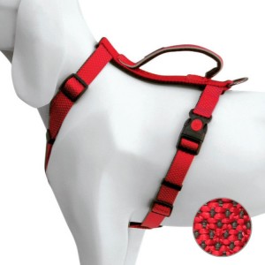 Harnais pour chien en nylon et néoprène avec poignée et clip de sécurité | Rouge