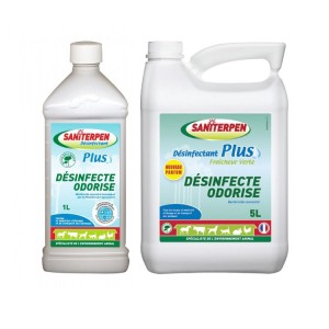 Désinfectant Plus bactéricide Saniterpen Fraicheur verte pour nettoyer, désinfecter et désodoriser.
